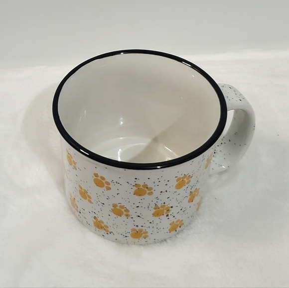 𝅺SPECKLED Animal Paw Prints White Navy Blue Yellow Coffee Cup Mug 12 Oz - Picture 6 of 10
